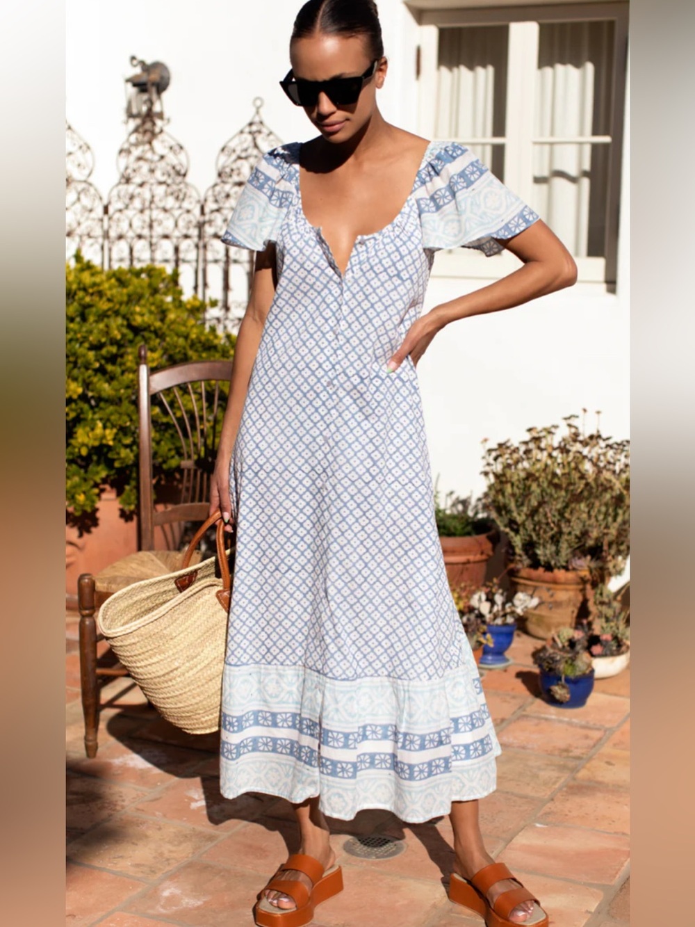 Emerson Fry India Collection TASHA BUTTON SUNDRESS - LATTICE ORGANIC